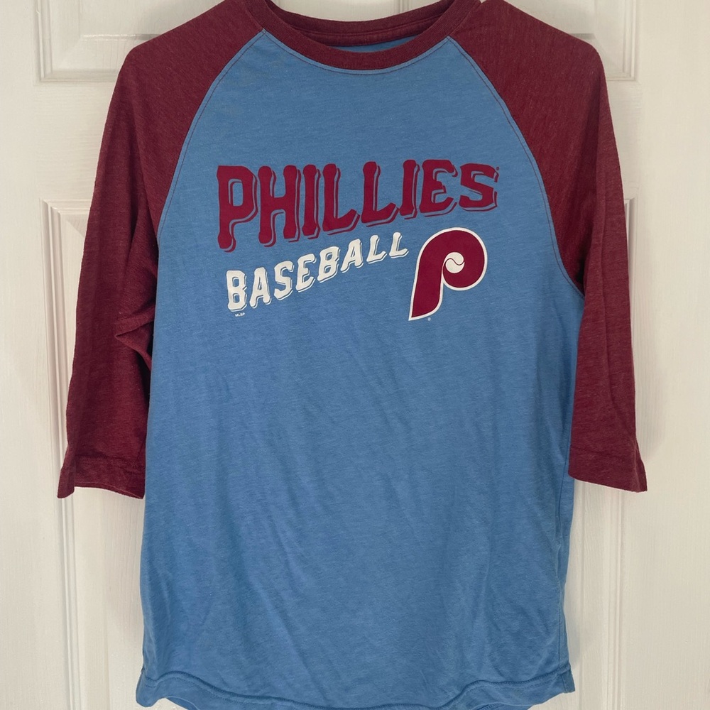 Phillies Raglan Baseball Tee - Blue and Red